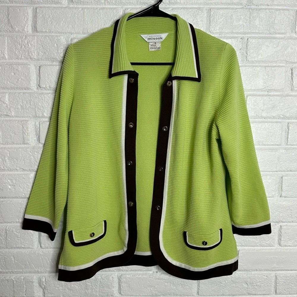 Exclusively Misook Open Front‎ Jacket Cardigan Green Brown size Small